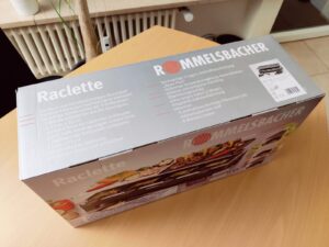 Rommelsbacher RCS 1350 Raclette Verpackung mit Produktdetails