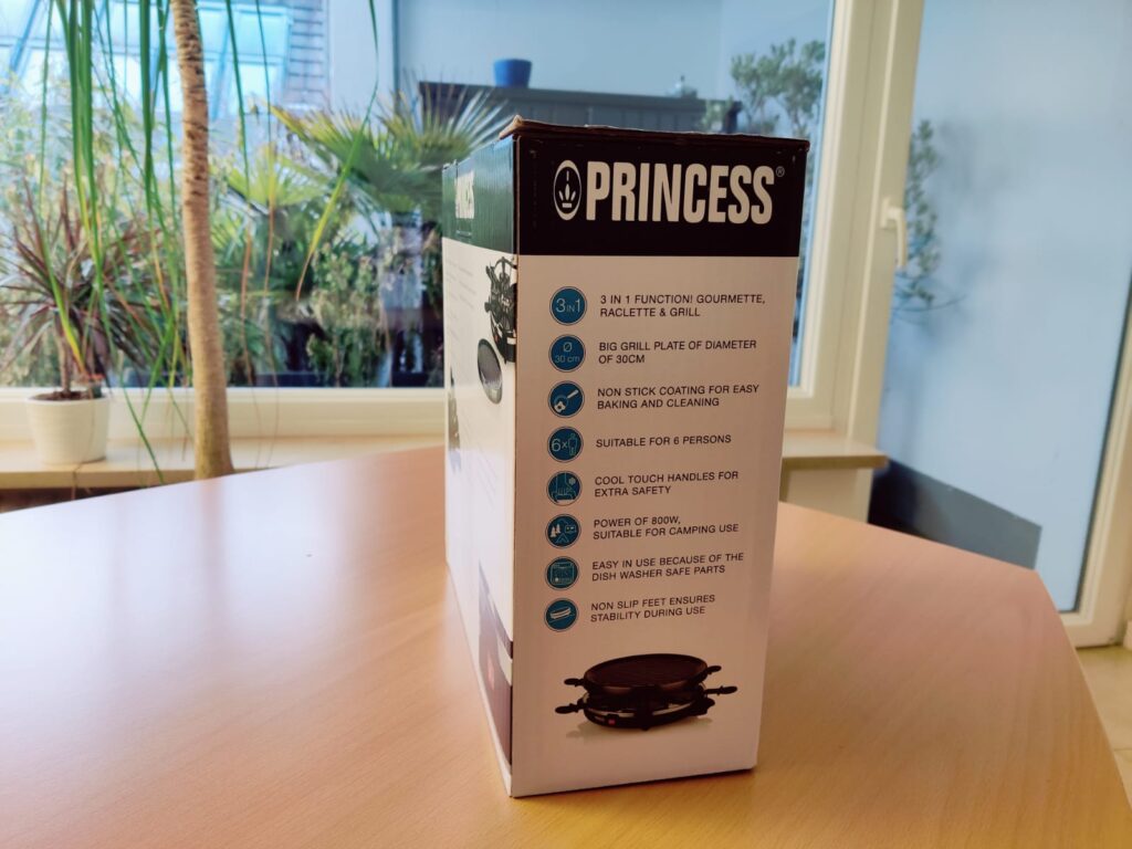 Princess 162725 Raclette Verpackung von der Seite