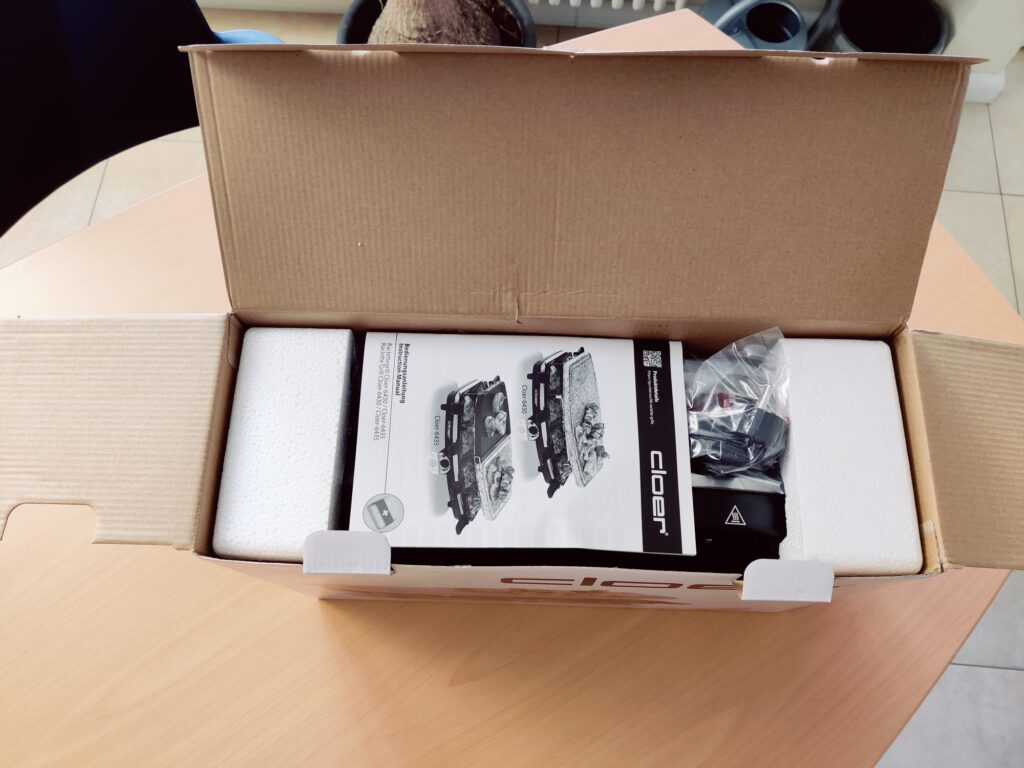 Cloer 6430 Raclette Verpackung von oben