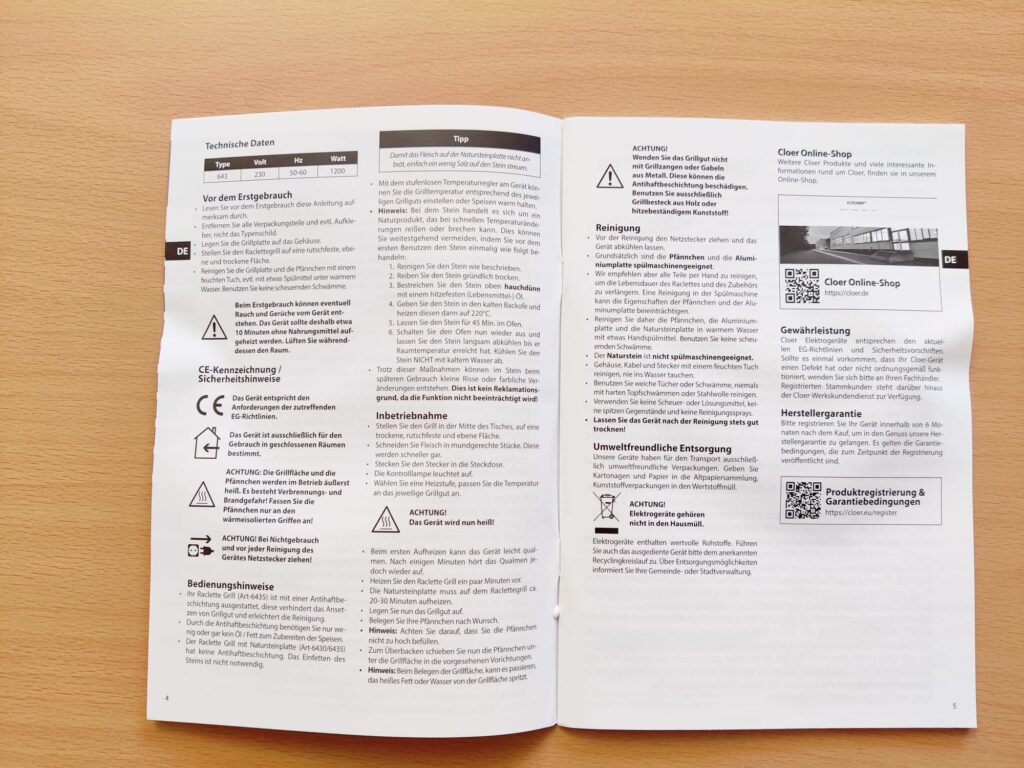 Cloer 6430 Raclette Bedienungsanleitung innen