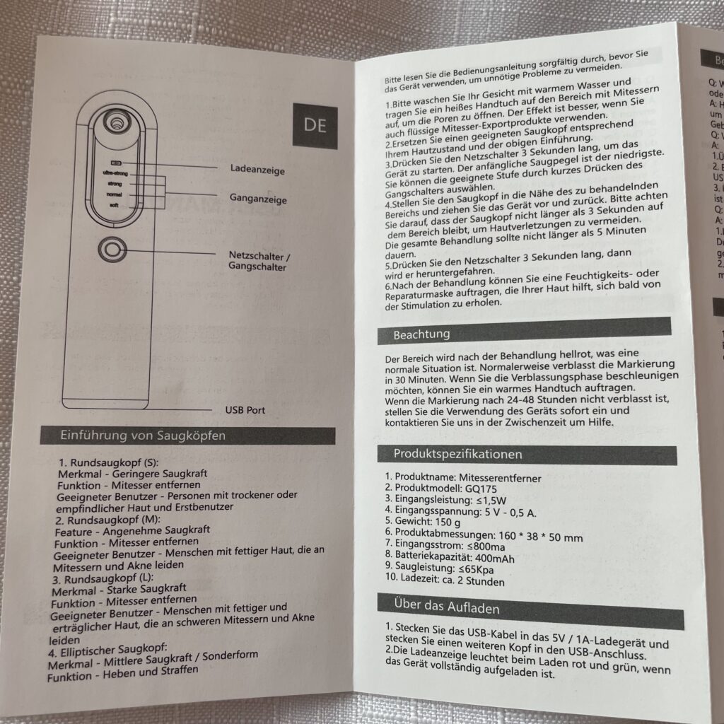 YCCU Blackhead Remover Porenreiniger Anleitung