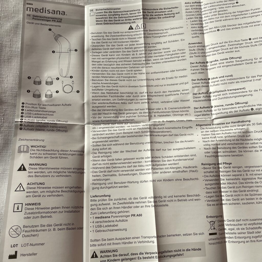 medisana PR A60 Porenreiniger Anleitung