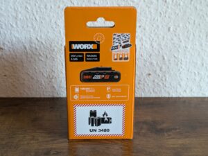 Akkuverpackung der WORX Nitro WX542 Stichsäge von hinten