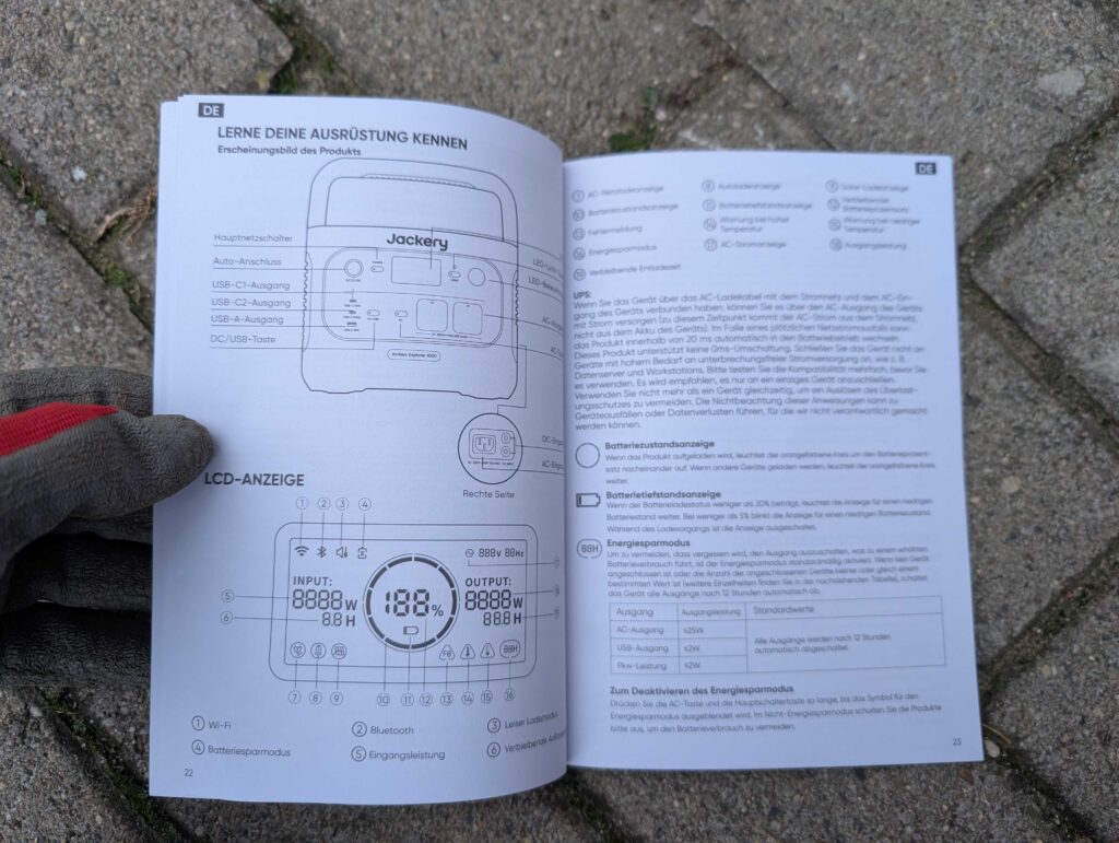Anleitung der Jackery 1000 v2 Powerstation geöffnet (2)