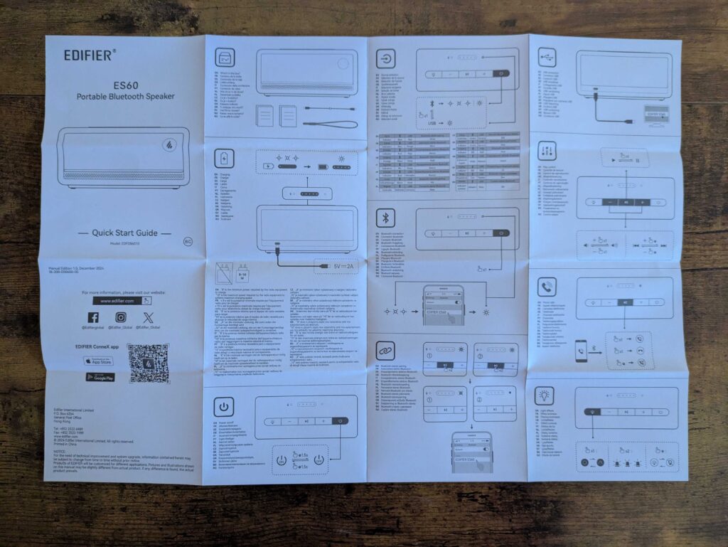 Anleitung des Edifier ES60 Lautsprechers geöffnet