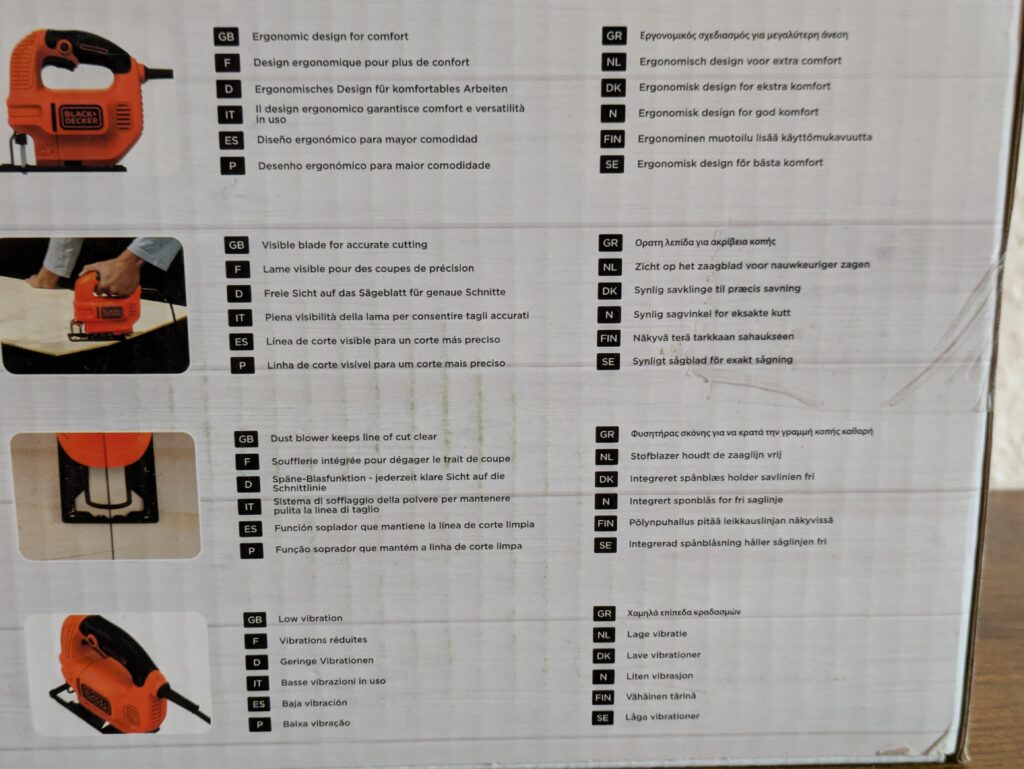 BLACK+DECKER KS501-QS Stichsäge Verpackung von hinten, Nahansicht