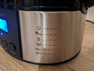 Clatronic DG 3547 Dampfgarer aufgedruckte Gartabelle