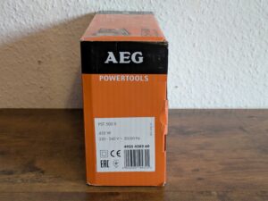 Karton der AEG PST 500 Stichsäge von links