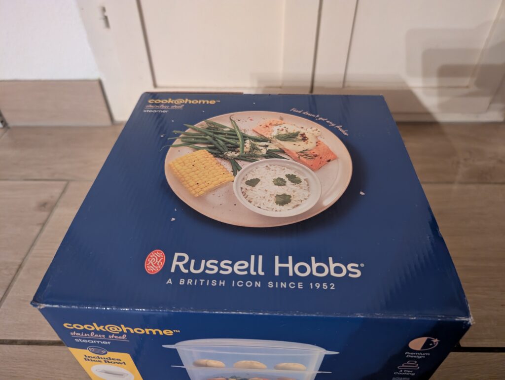 Russell Hobbs cook@home Dampfgarer Verpackung von oben