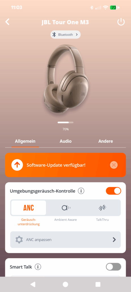 JBL Tour One M3 Noise-Cancelling-Kopfhörer App Screenshot