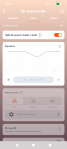 JBL Tour One M3 Noise-Cancelling-Kopfhörer App Screenshot