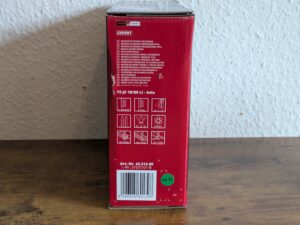 Verpackung der Einhell TE-JS 1880 Li – Solo Stichsäge von links