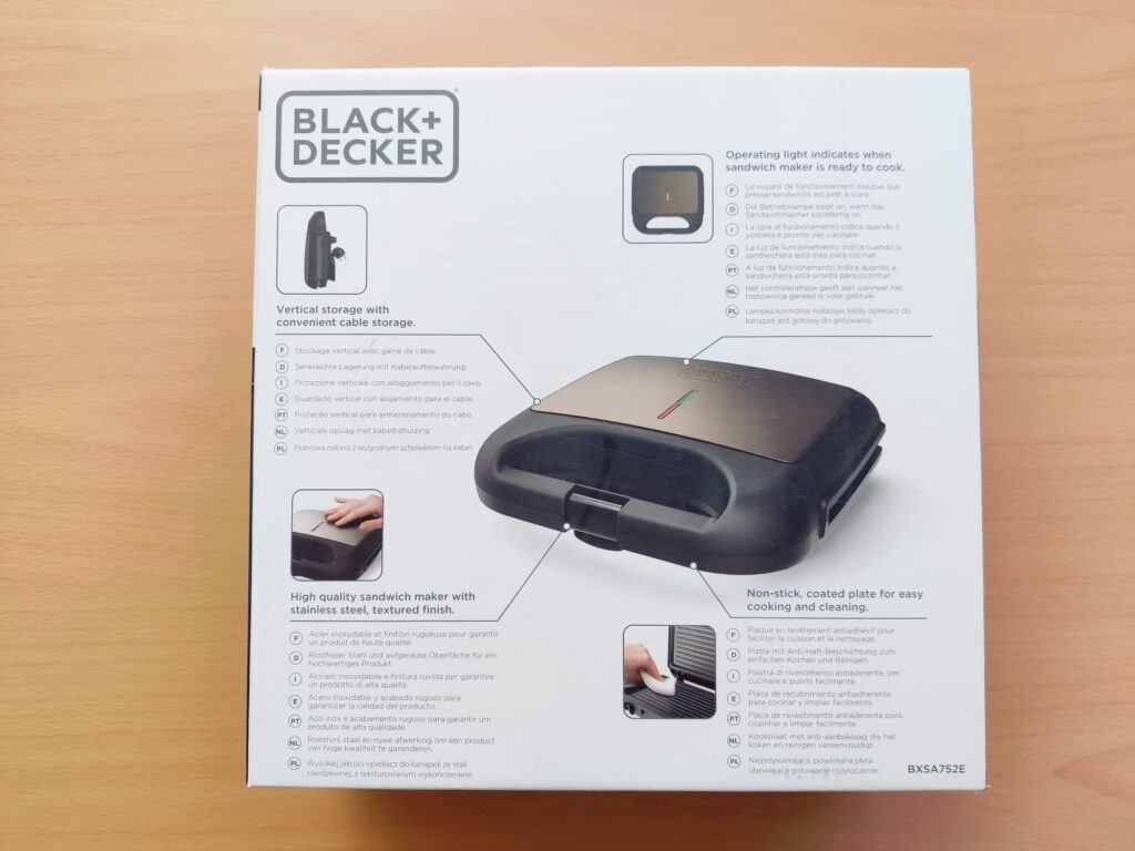 BLACK+DECKER BXSA752 Sandwichmaker Verpackung Rückseite