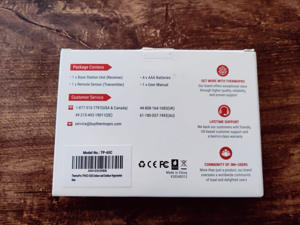 ThermoPro TP65 Hygrometer Verpackung Rückseite