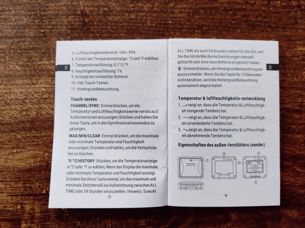 ThermoPro TP65 Hygrometer deutsche Anleitung innen