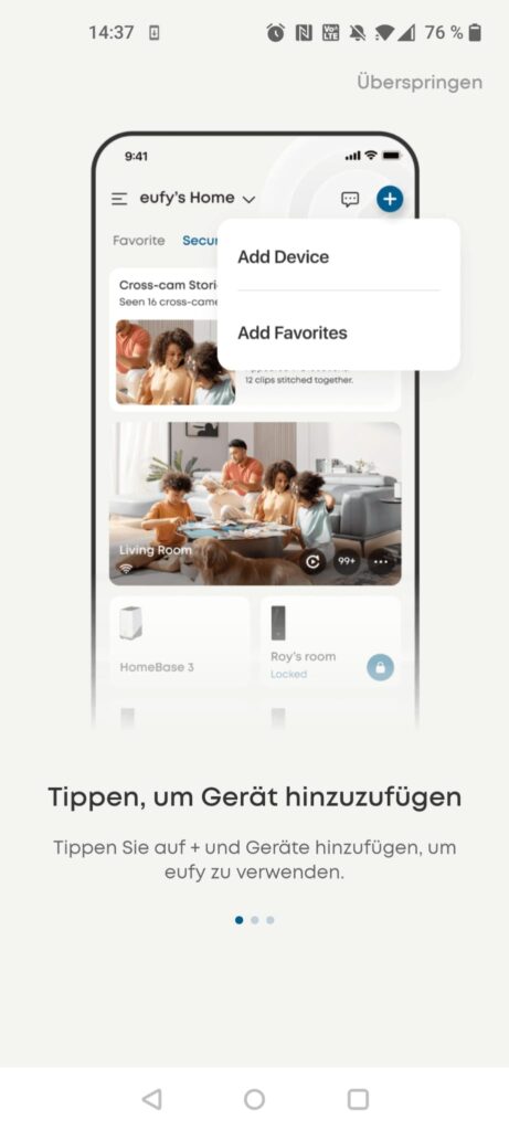 eufy E220 Überwachungskamera App Homescreen