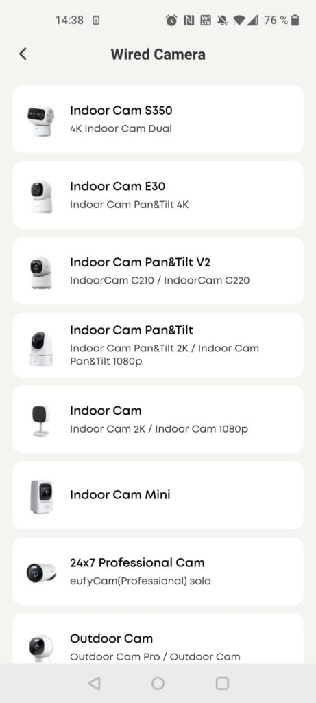 eufy E220 Überwachungskamera App Geräteauswahl