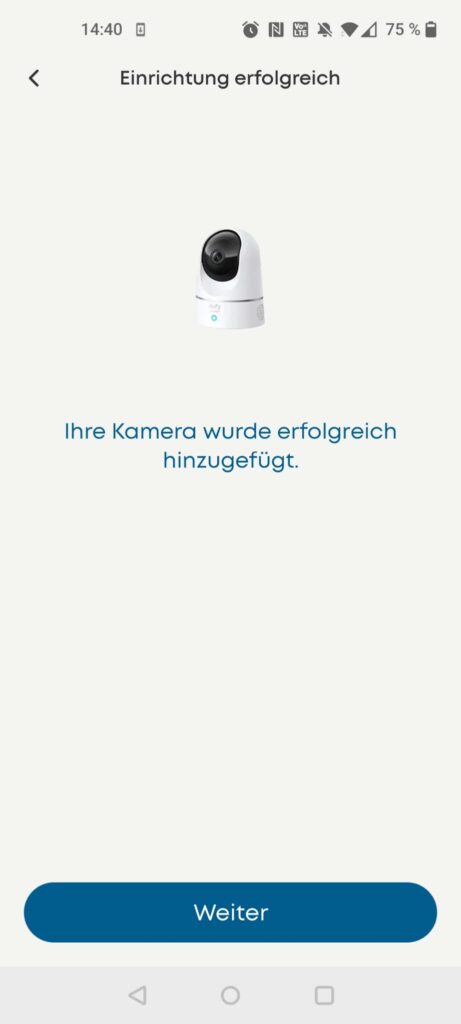 eufy E220 Überwachungskamera App Einrichtung erfolgreich