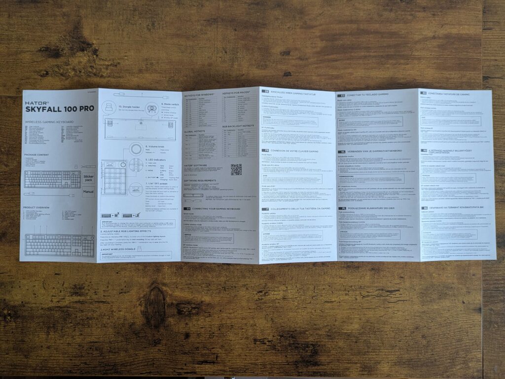 Anleitung der HATOR Skyfall 100 Pro Wireless Gaming-Tastatur geöffnet