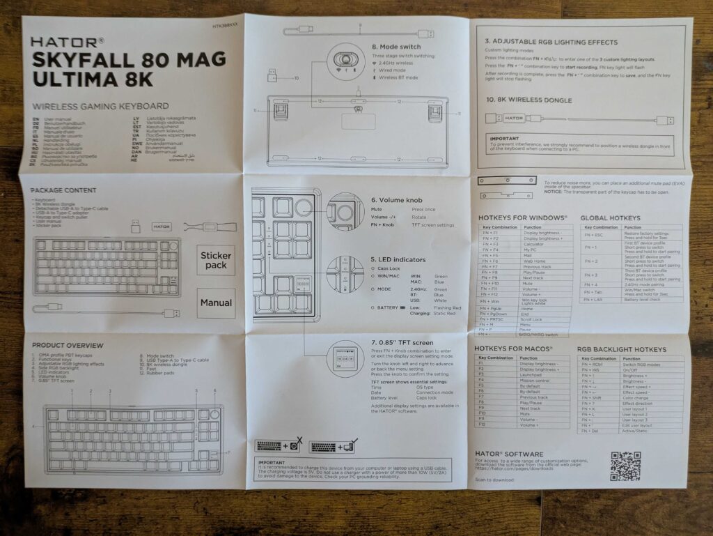 Anleitung der HATOR Skyfall 80 MAG Ultima 8K Gaming-Tastatur Rückseite