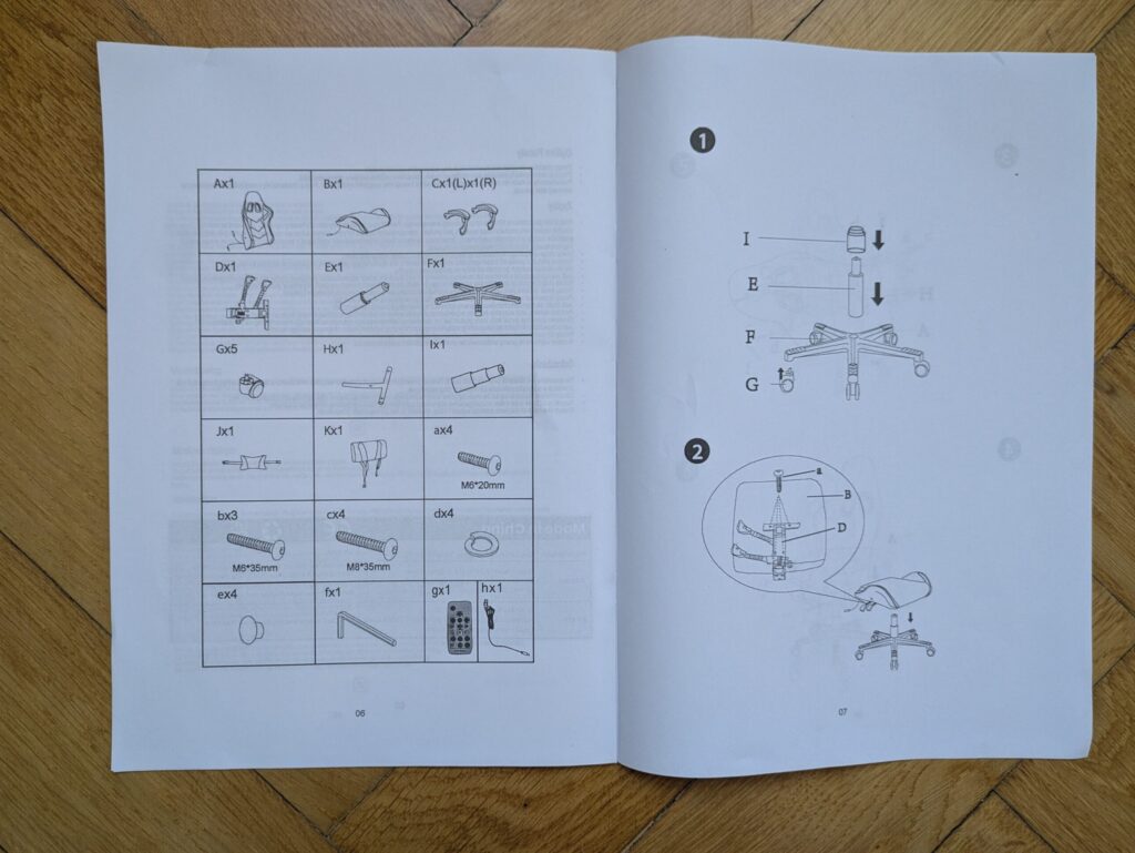 Anleitung des Bagazzia Racingreat Gaming-Stuhls geöffnet