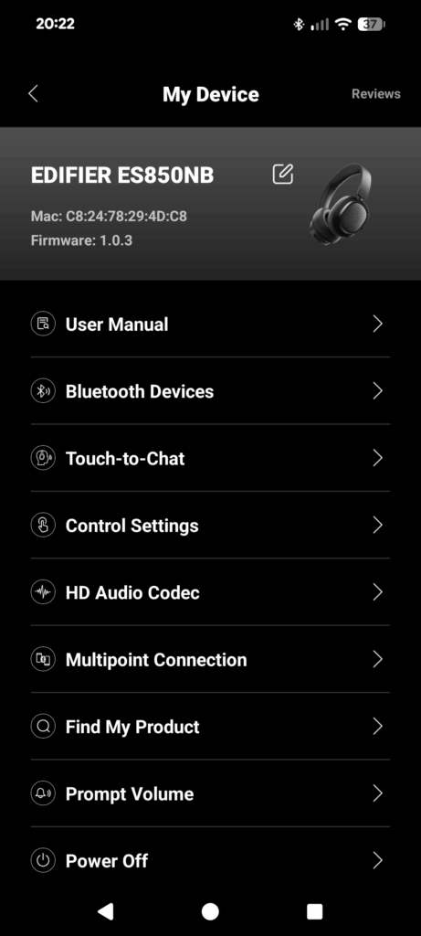 Edifier ES850NB Noise-Cancelling-Kopfhörer App 8