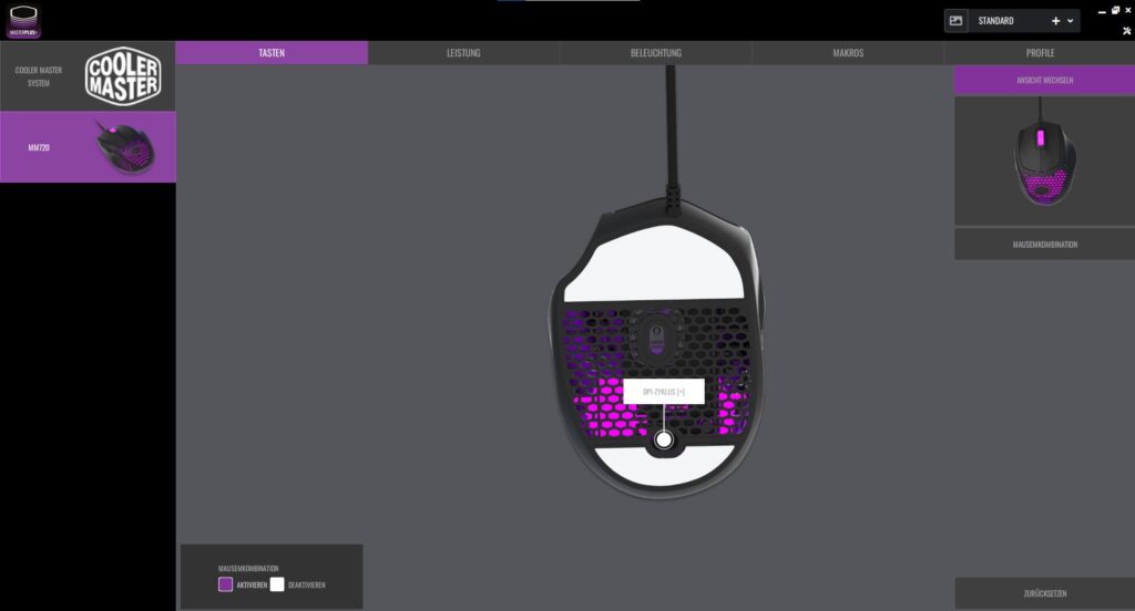 Cooler Master MM720 Gaming-Maus Software Tasten hinten