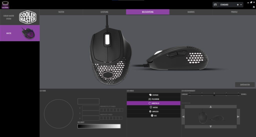 Cooler Master MM720 Gaming-Maus Software Beleuchtungseinstellungen