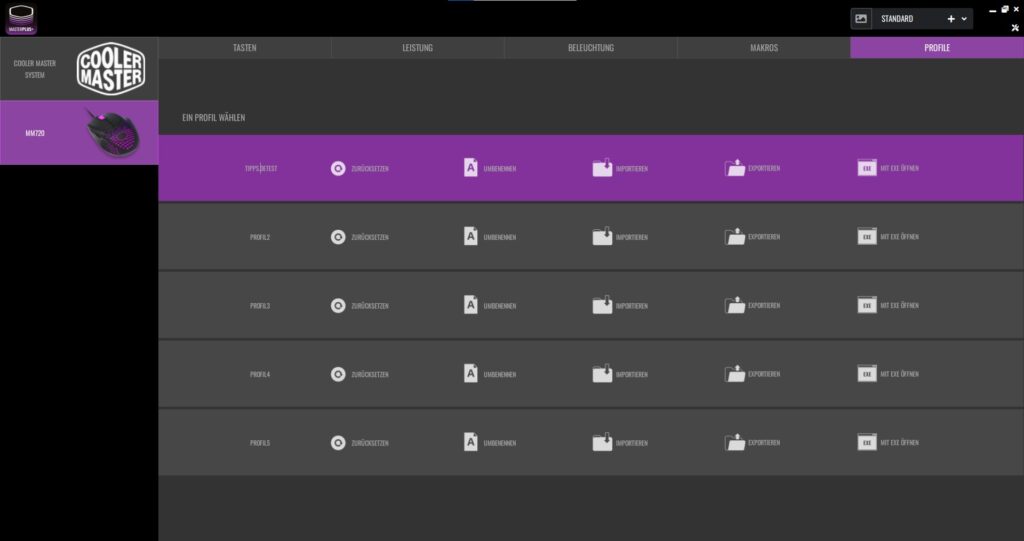 Cooler Master MM720 Gaming-Maus Software Profileinstellungen