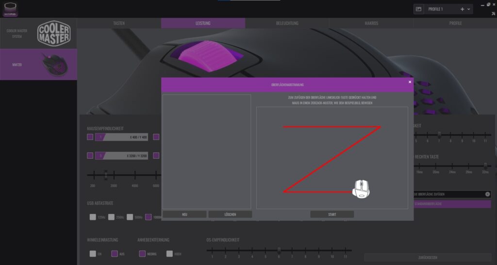 Cooler Master MM720 Gaming-Maus Software Oberflächenabstimmung