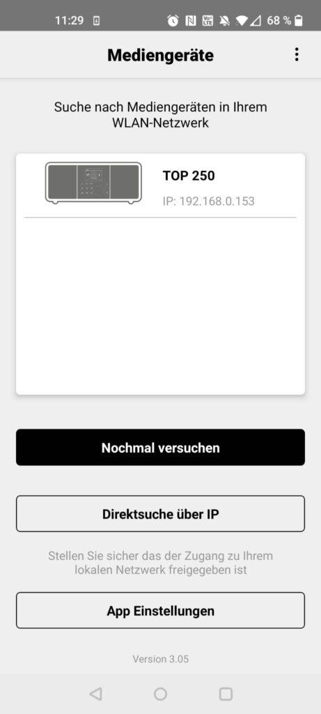Telestar TOP 250 Internetradio App Gerätesuche