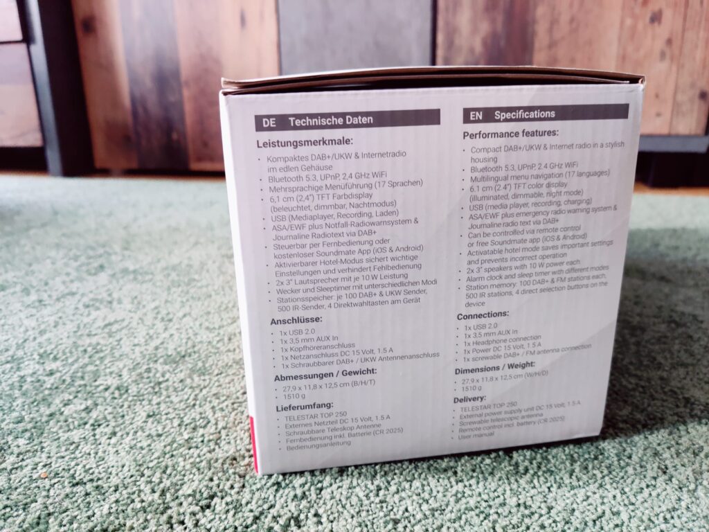 Telestar TOP 250 Internetradio Verpackung seitlich