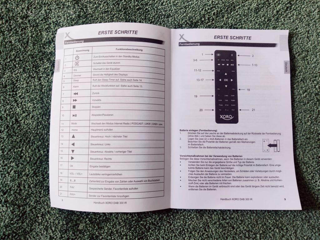 Xoro DAB 300 IR Internetradio Bedienungsanleitung innen