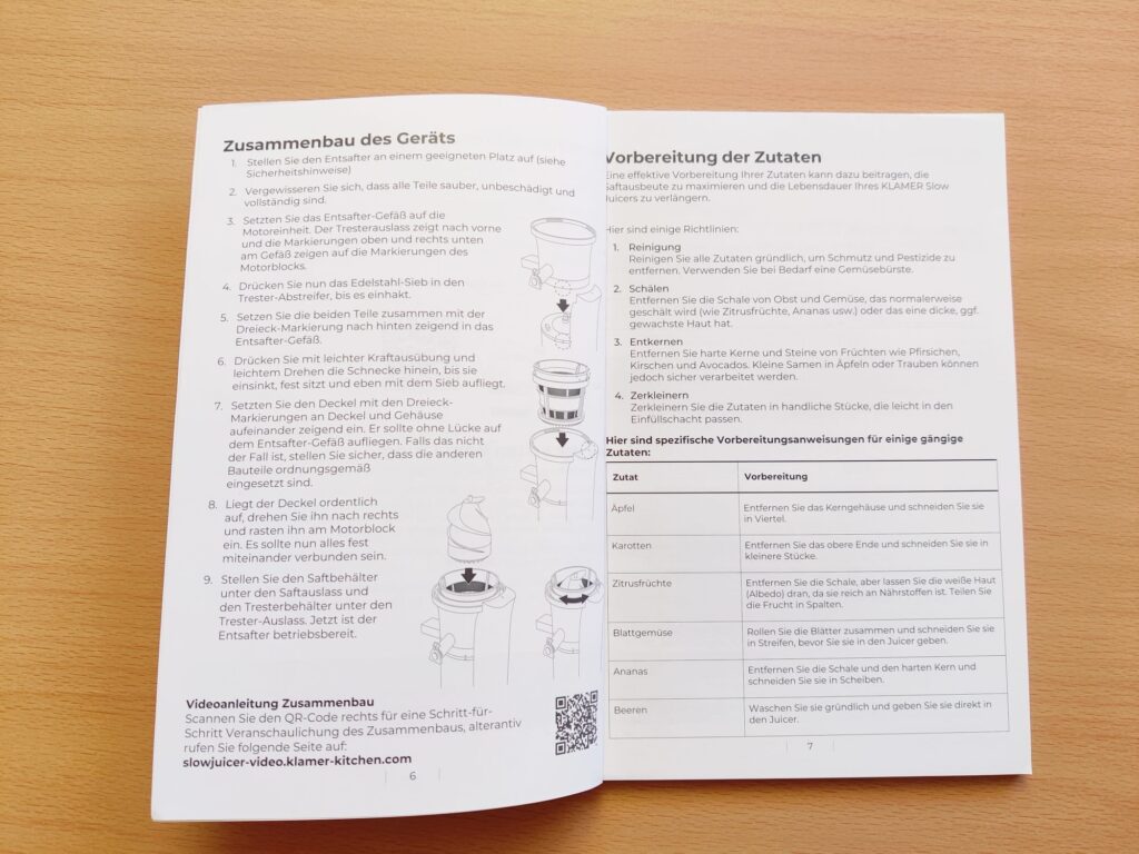 Klamer 150 Slow-Juicer Bedienungsanleitung innen
