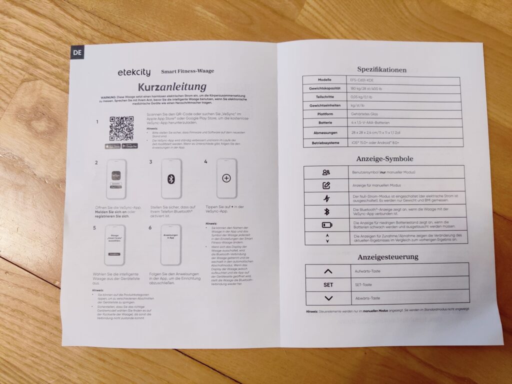 Etekcity EFS-C651-KDE Personenwaage Schnellstartanleitung
