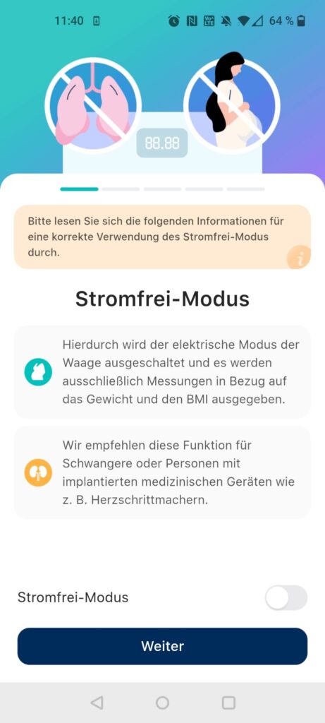 Etekcity EFS-C651-KDE Personenwaage App Nullstrom-Modus