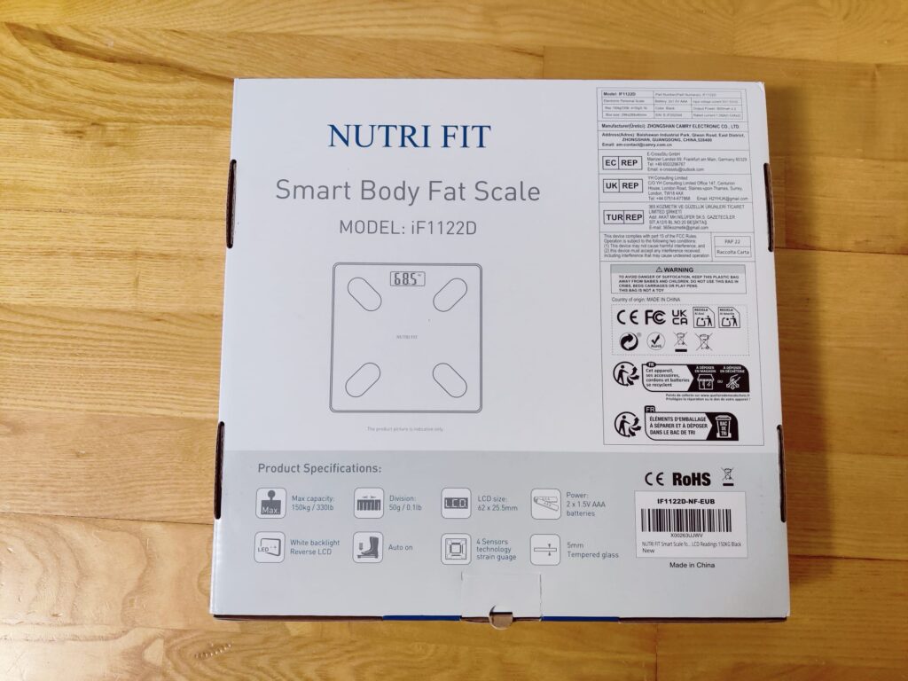 NUTRI FIT iF1122D Körperfettwaage Verpackung Rückseite