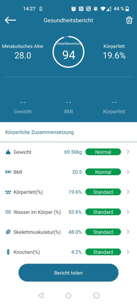 NUTRI FIT iF1122D Körperfettwaage App Gesundheitsbericht