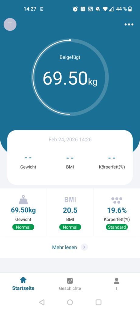 NUTRI FIT iF1122D Personenwaage App Speicherung Messwert