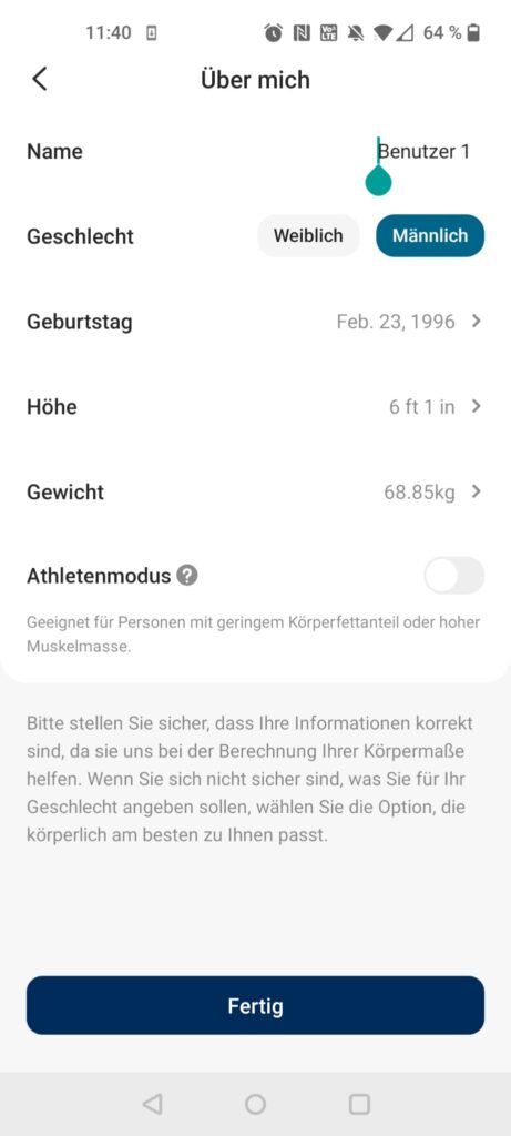Etekcity EFS-C651-KDE Körperfettwaage App Profileinstellungen