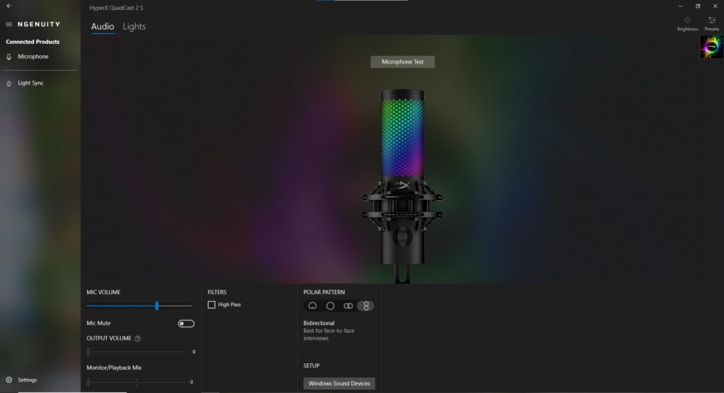 HyperX QuadCast 2 S Mikrofon NGENUITY-Software Audioeinstellungen