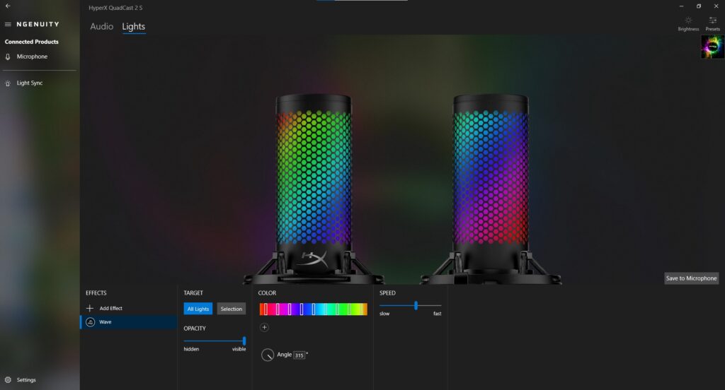 HyperX QuadCast 2 S Mikrofon NGENUITY-Software Lichteinstellungen
