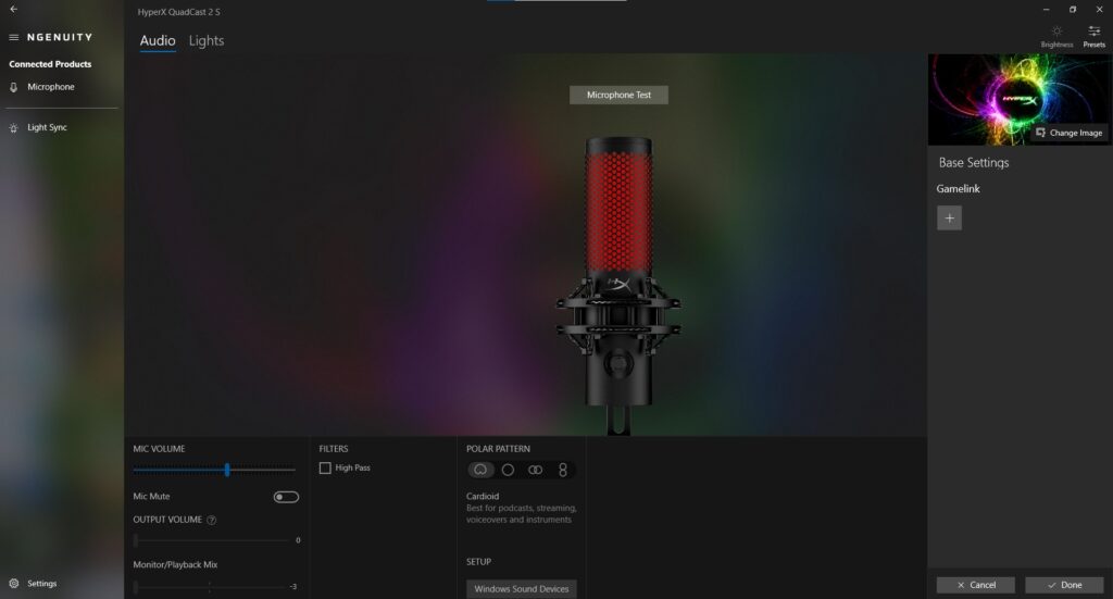 HyperX QuadCast 2 S Mikrofon NGENUITY-Software Base Settings