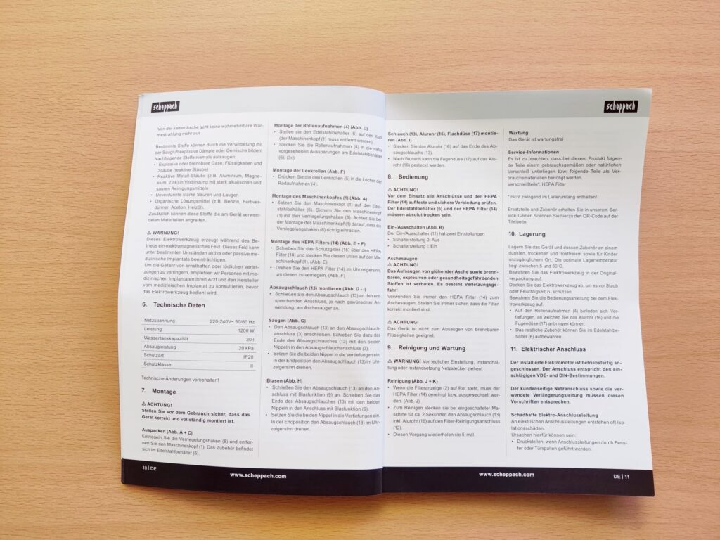 Scheppach AVC20 Aschesauger Bedienungsanleitung innen