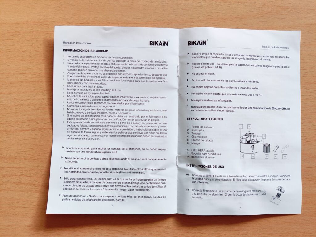 Bikain DI600P Aschesauger Bedienungsanleitung innen