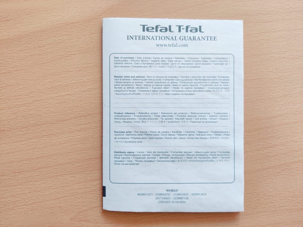 Tefal Pierrade Gourmet PR620D12 Raclette Garantiedokument