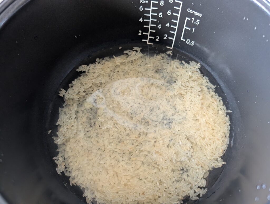 Panasonic SR-DA152WXE Reiskocher Reis und Wasser im Topf