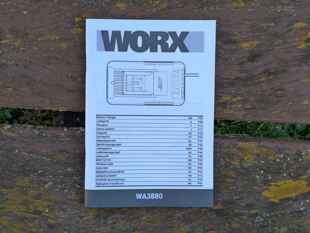 WORX WG633E Hydroshot Akku-Hochdruckreiniger Anleitung Ladegerät