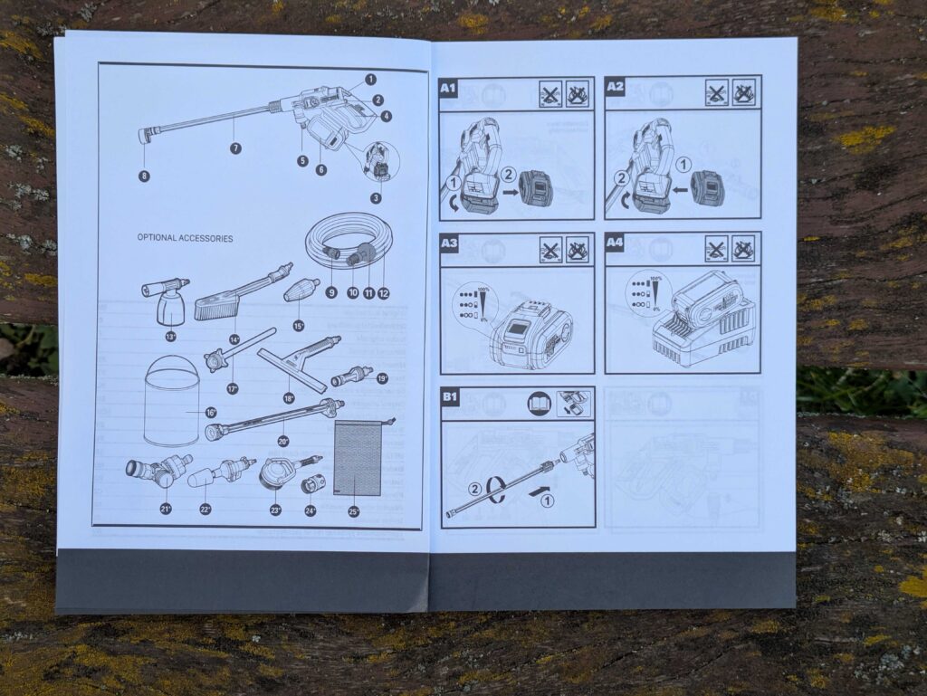 WORX WG633E Hydroshot Akku-Hochdruckreiniger Anleitung geöffnet