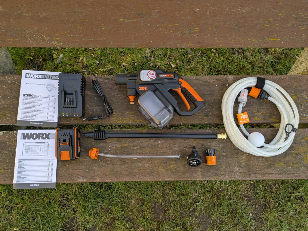 WORX WG633E Hydroshot Akku-Hochdruckreiniger Lieferumfang